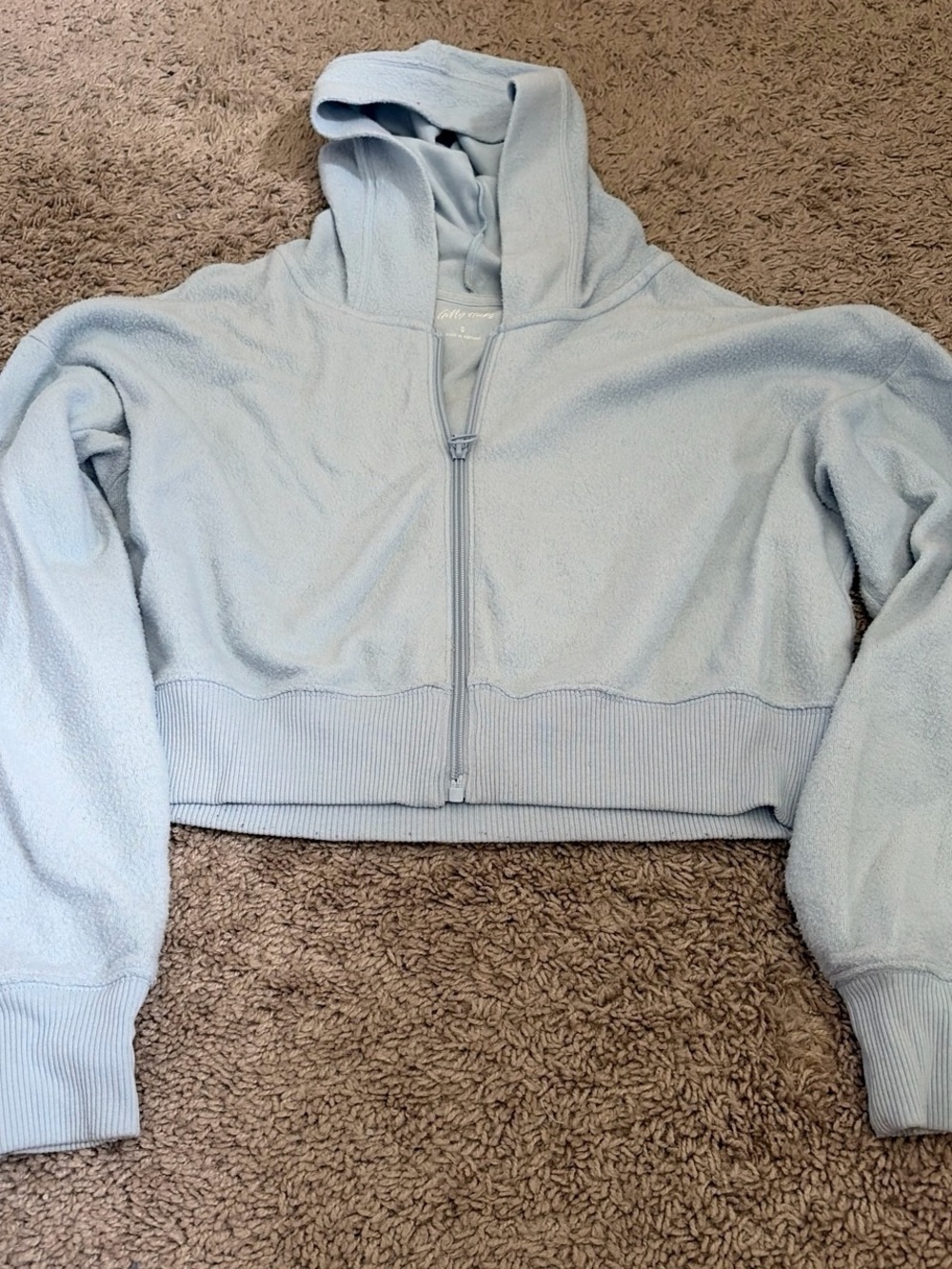 Gilly Hicks Light Blue Cropped Hooded Zip-Up Sweatshirt